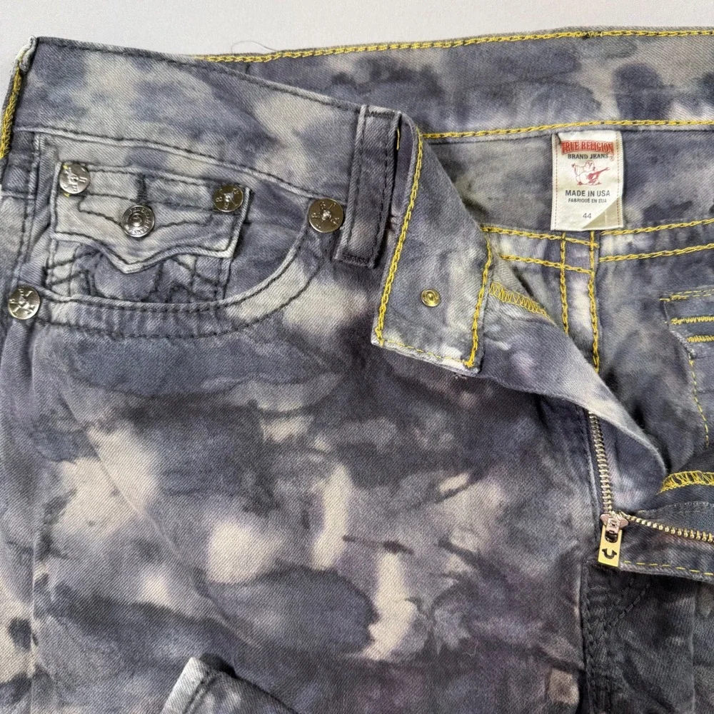 True Religion Ricky Big T Jeans Mens 44x33 Grey Cloud Wash Straight Flap Pockets